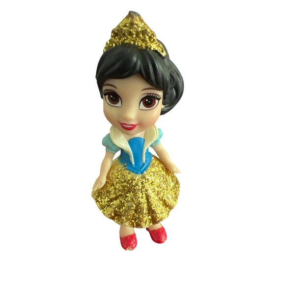 Disney Princess Snow White Mini Figure Poseable Doll Gold Glitter Dress Crown - Picture 1 of 5